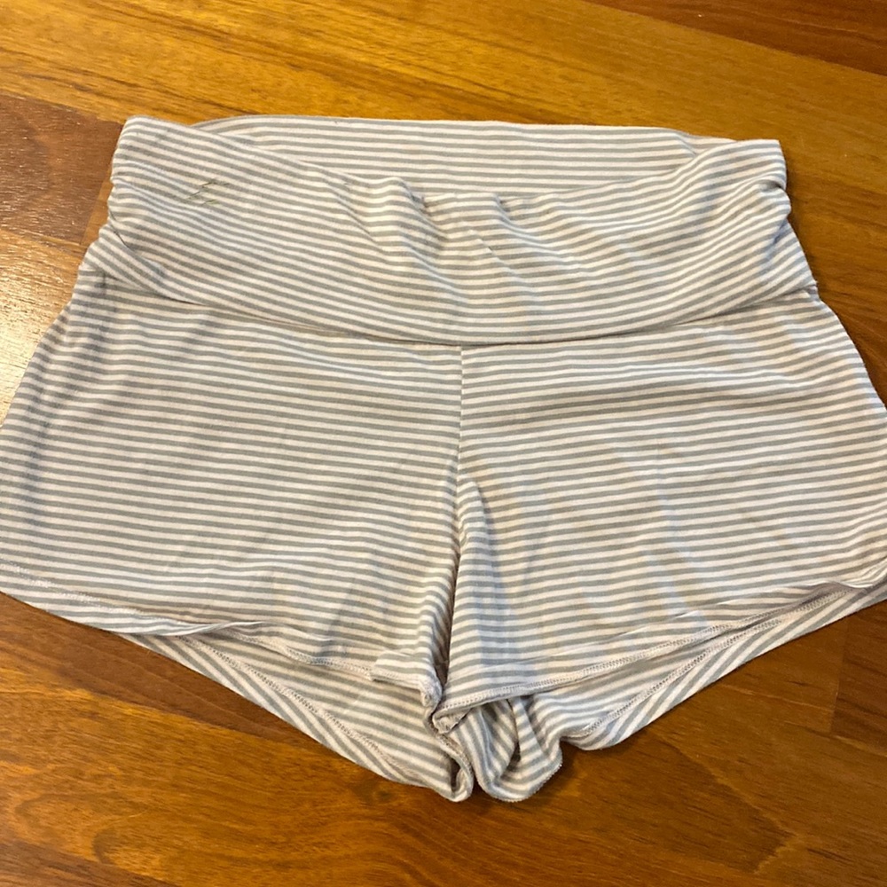 Maternity PJ shorts - pink/ grey stripe, M